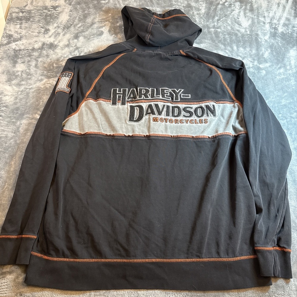 Vintage Harley Davidson Genuine MotorClothes Full Zip Hoodie Blk Gray Wings 2XL - Picture 10 of 11